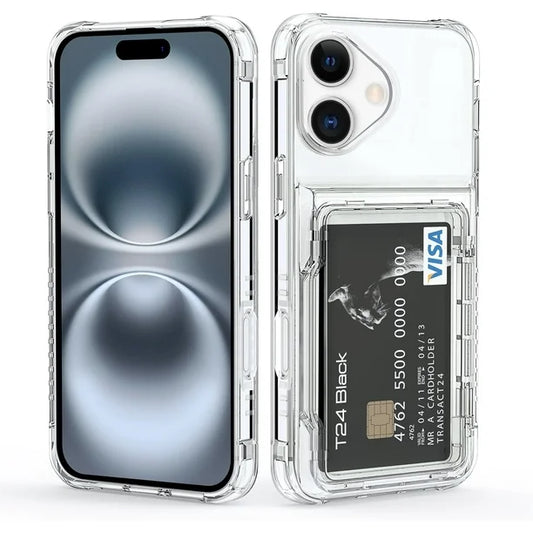 Shockproof Hard Card Holder Back Case Clear for iPhone