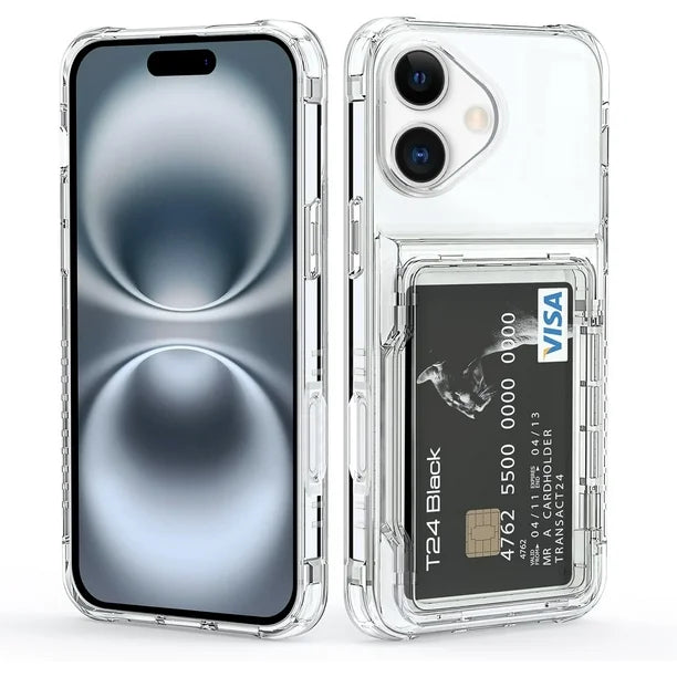 Shockproof Hard Card Holder Back Case Clear for iPhone