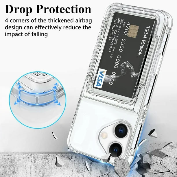 Shockproof Hard Card Holder Back Case Clear for iPhone