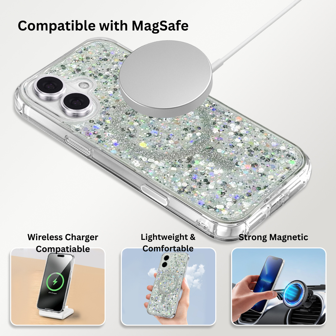 Nebula iPhone 17 Magic Glitter Case White Silver
