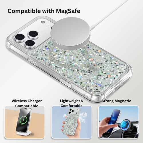Nebula iPhone 17 Pro Max Magic Glitter Case White Silver