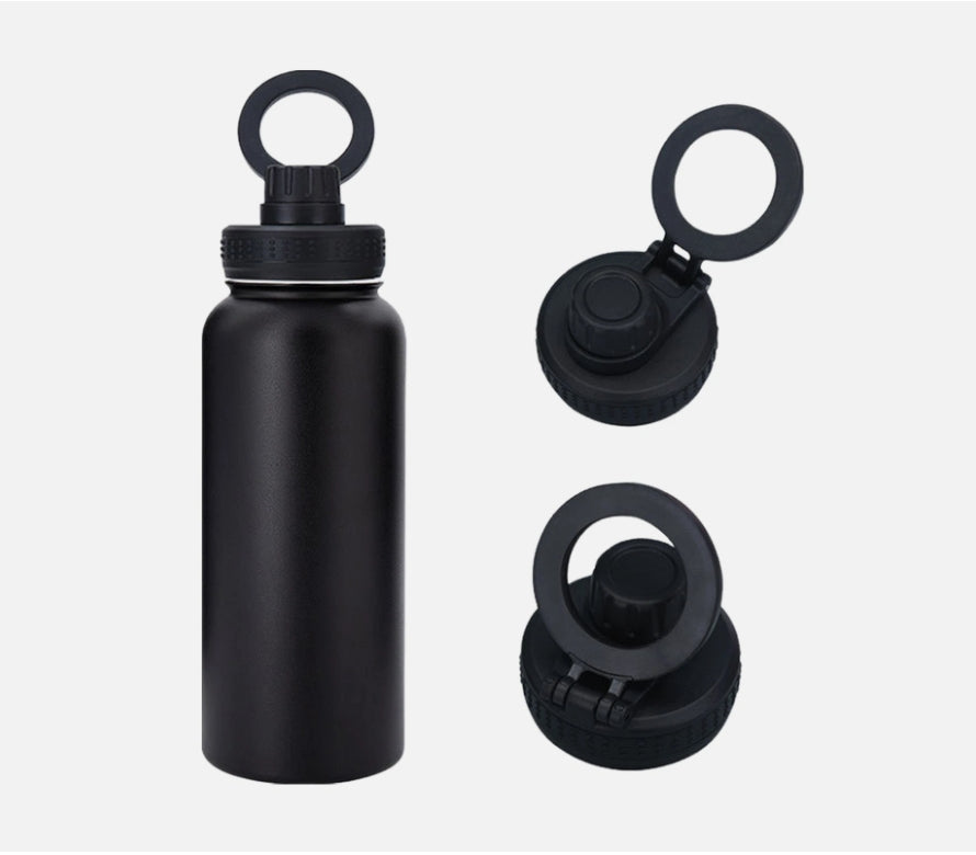 Stainless Steel Gym & Sports Water Bottle with Rotating Phone Holder – 532ml