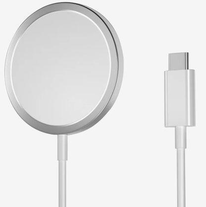 15W Type-C Magnetic Wireless Fast Charger – 1M Cable, Silver