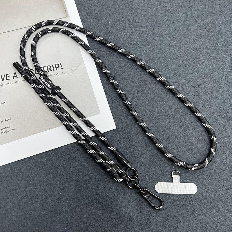 Adjustable Sturdy Rope Crossbody Phone Lanyard Black White Stripe