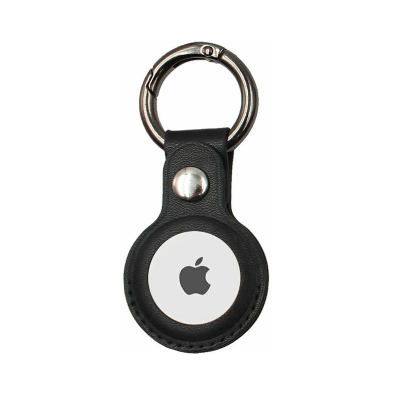 Apple AirTag Leather Protective Case with Keychain Loop Black