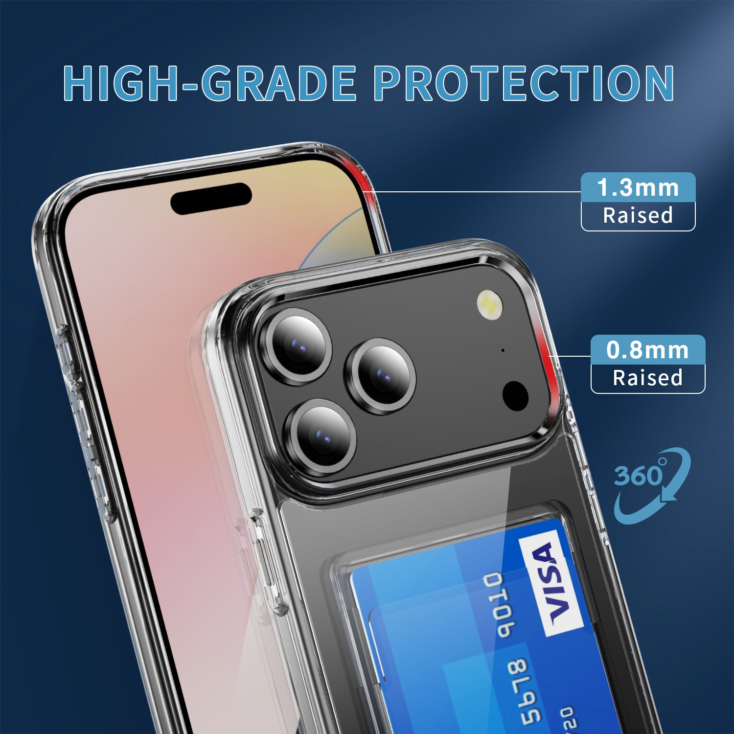 iPhone 17 Pro Max Shockproof Hard Card Holder Back Case Clear
