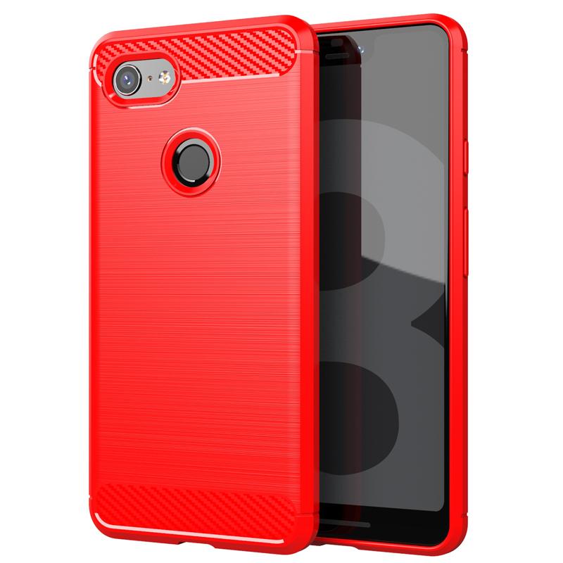 Google Pixel3a XL Slim Carbon Fibre Shockproof Rugged Case Cover Red