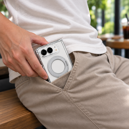iPhone Duo Fortify Clear 360 Rotatable MagSafe Case-Silver
