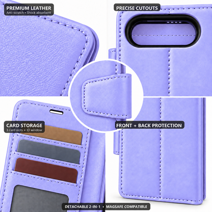 iPhone Duo Magnetic Detachable Leather Wallet Case Purple