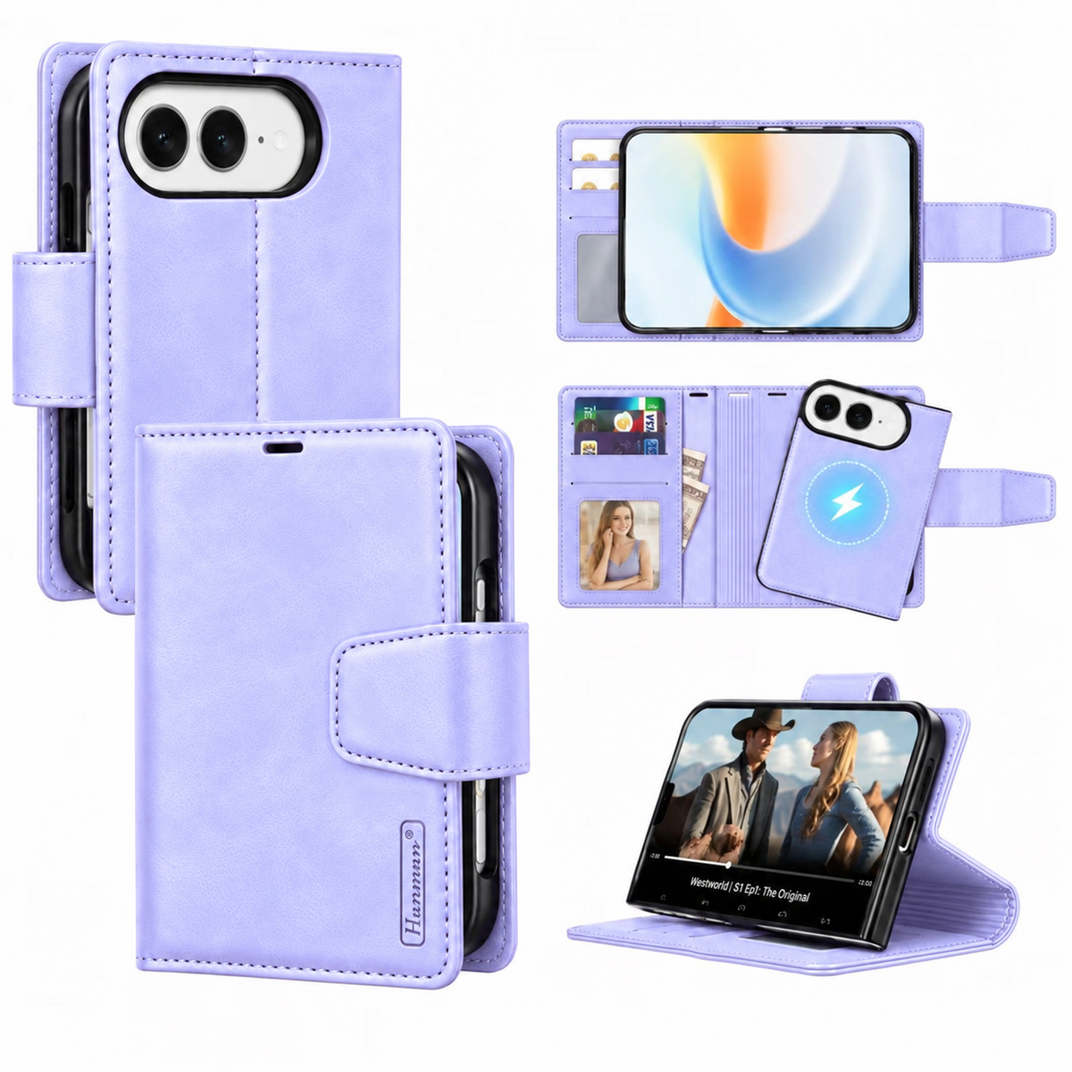 iPhone Duo Magnetic Detachable Leather Wallet Case Purple