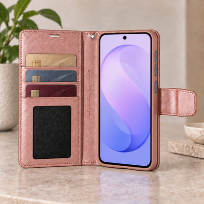 Samsung Galaxy S26 FE Flip Leather Wallet Case - Rose Gold