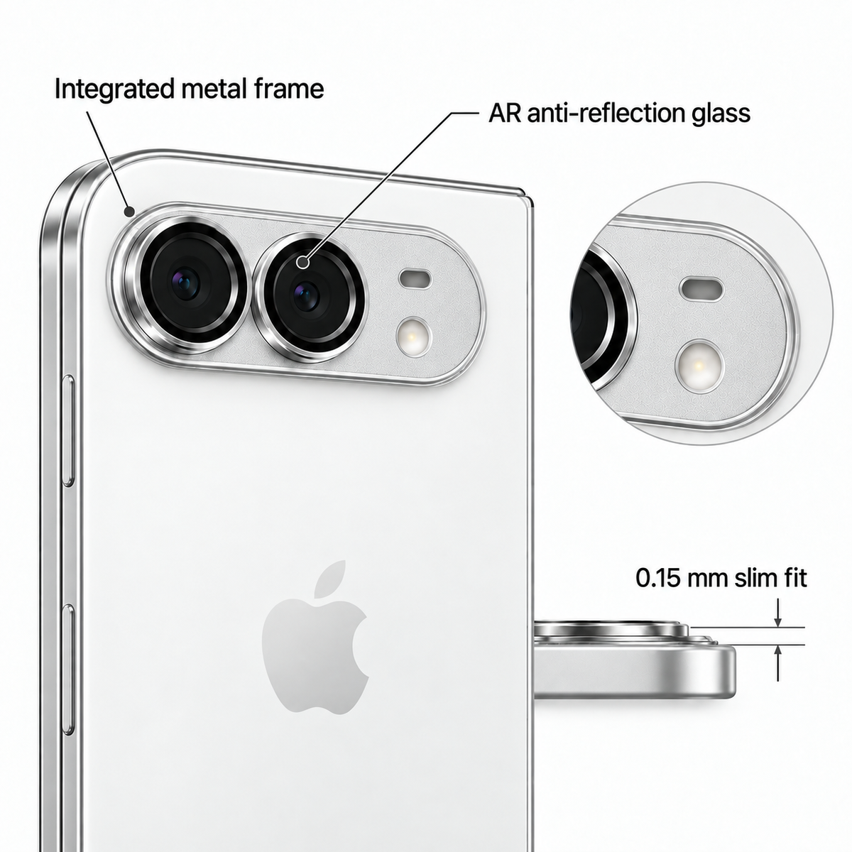 9D Full Camera Lens Metal Cover-iPhone Duo-White