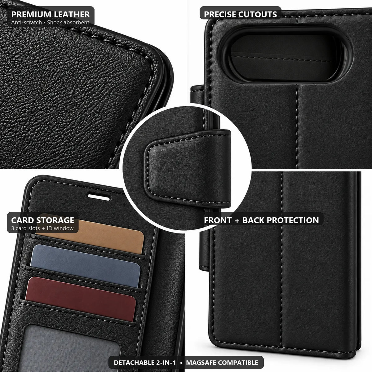 iPhone Duo Magnetic Detachable Leather Wallet Case Black
