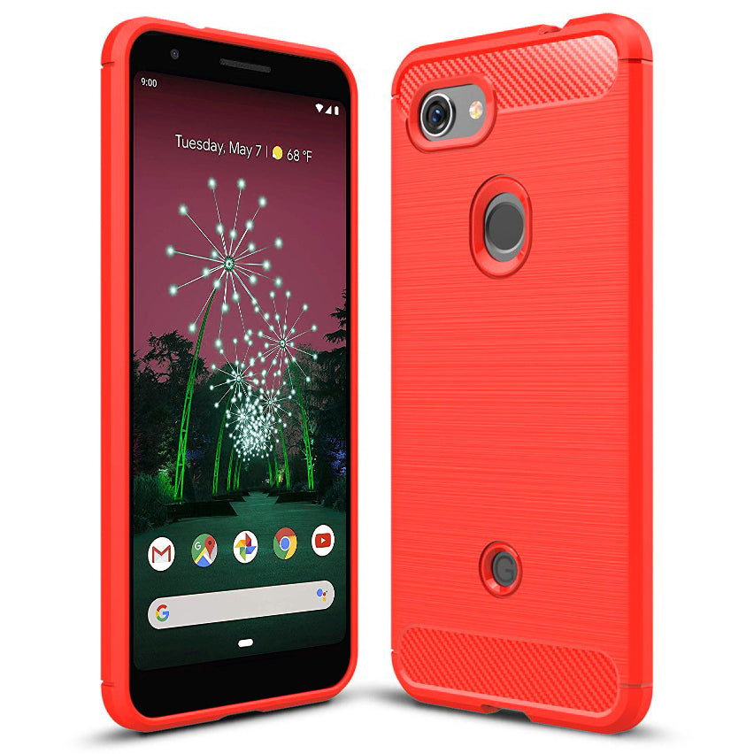 Google Pixel3a Slim Carbon Fibre Shockproof Rugged Case Cover Red