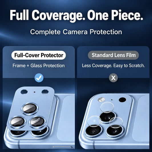 9D Full Camera Lens Metal Cover -Light Blue