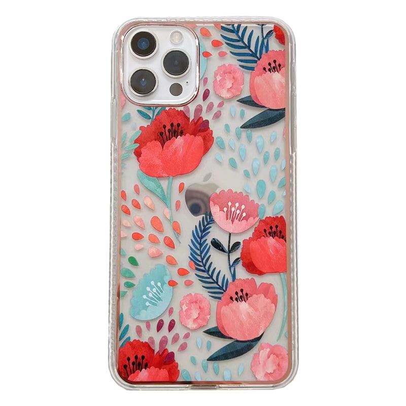 iPhone 13 Pro Nebula Transparent Flower Back Case – Peony