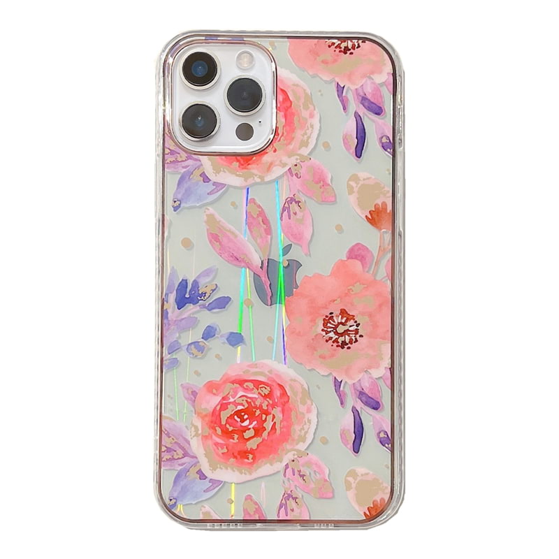 iPhone 13 Pro Nebula Transparent Flower Back Case – Rose