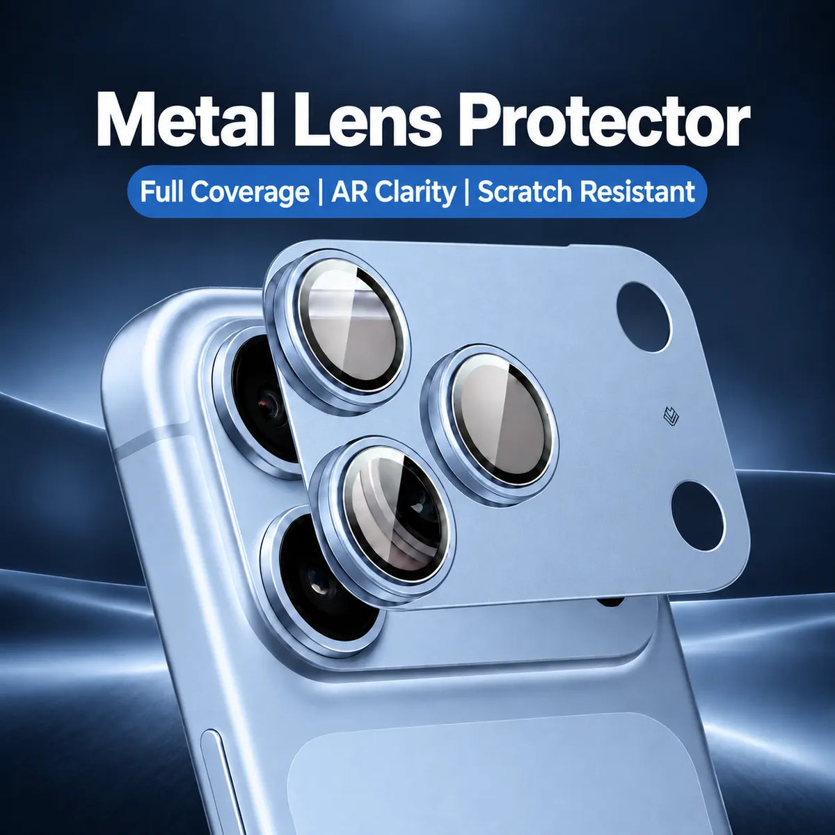 9D Full Camera Lens Metal Cover -Light Blue