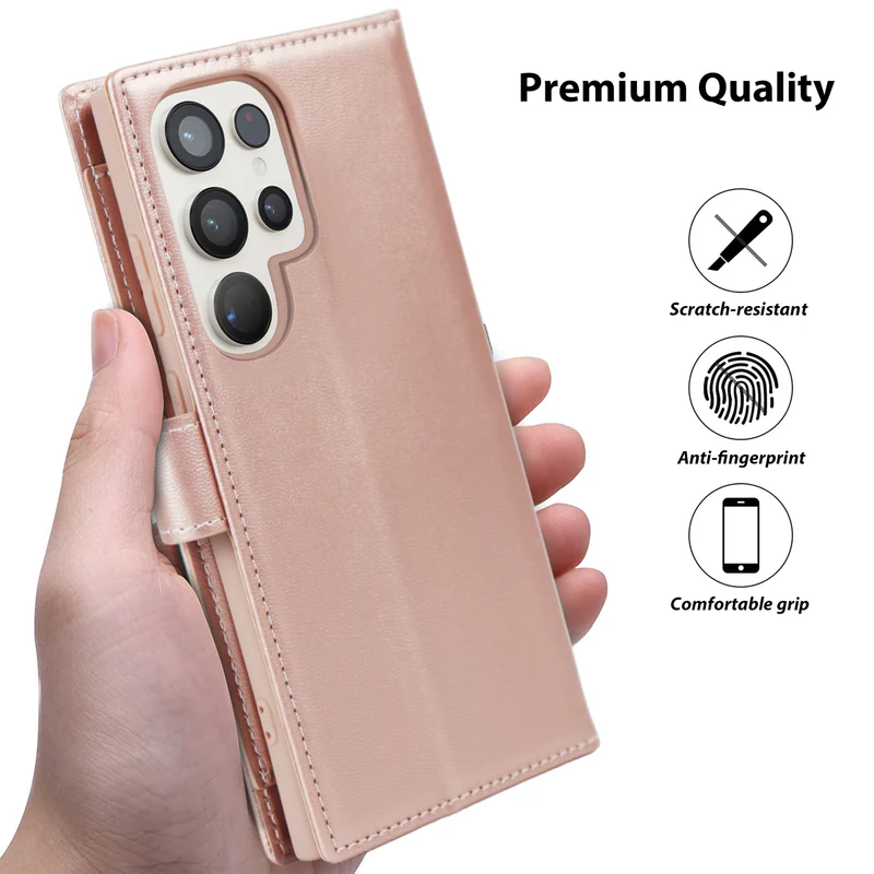 Samsung Galaxy S26Ultra Nebula Flip Leather Wallet Case Rose Gold