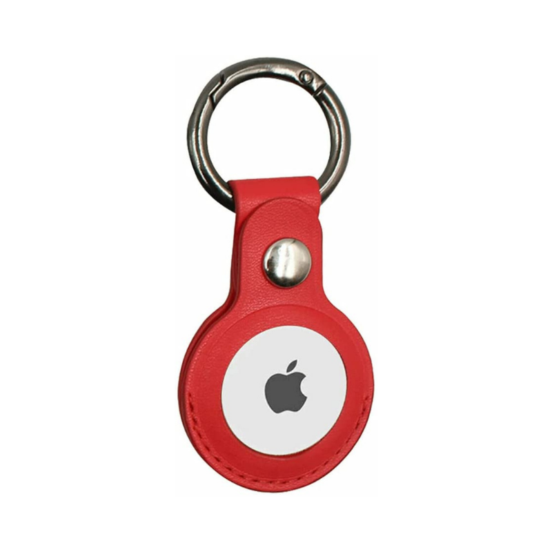 Apple AirTag Leather Protective Case with Keychain Loop Red