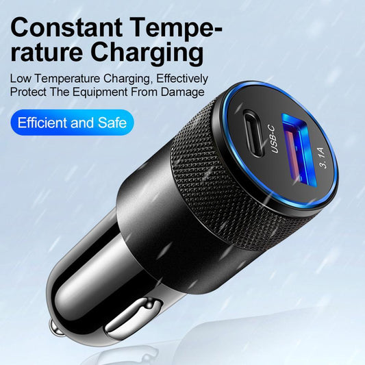 38W Fast Car Charger | Dual Port USB + Type-C | Universal Car Adapter | Smart Safety Protection