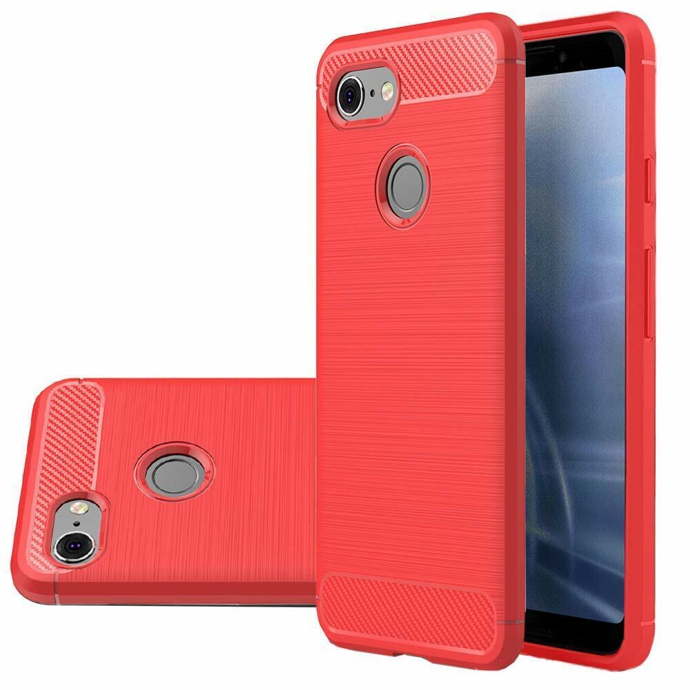 Google Pixel3a Slim Carbon Fibre Shockproof Rugged Case Cover Red