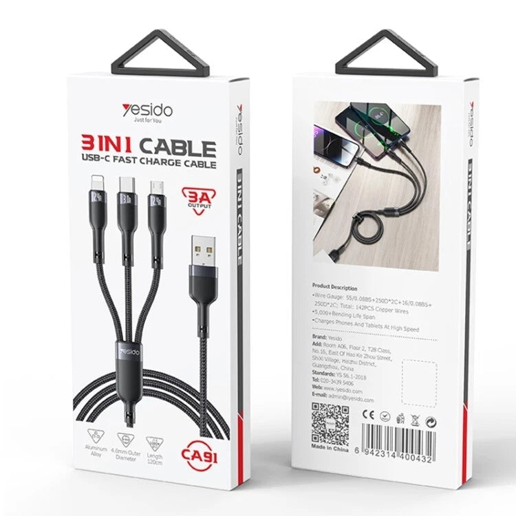 Yesido 3 in 1 USB Cable Black