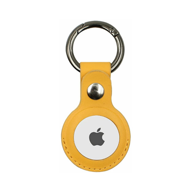 Apple AirTag Leather Protective Case with Keychain Loop Yellow